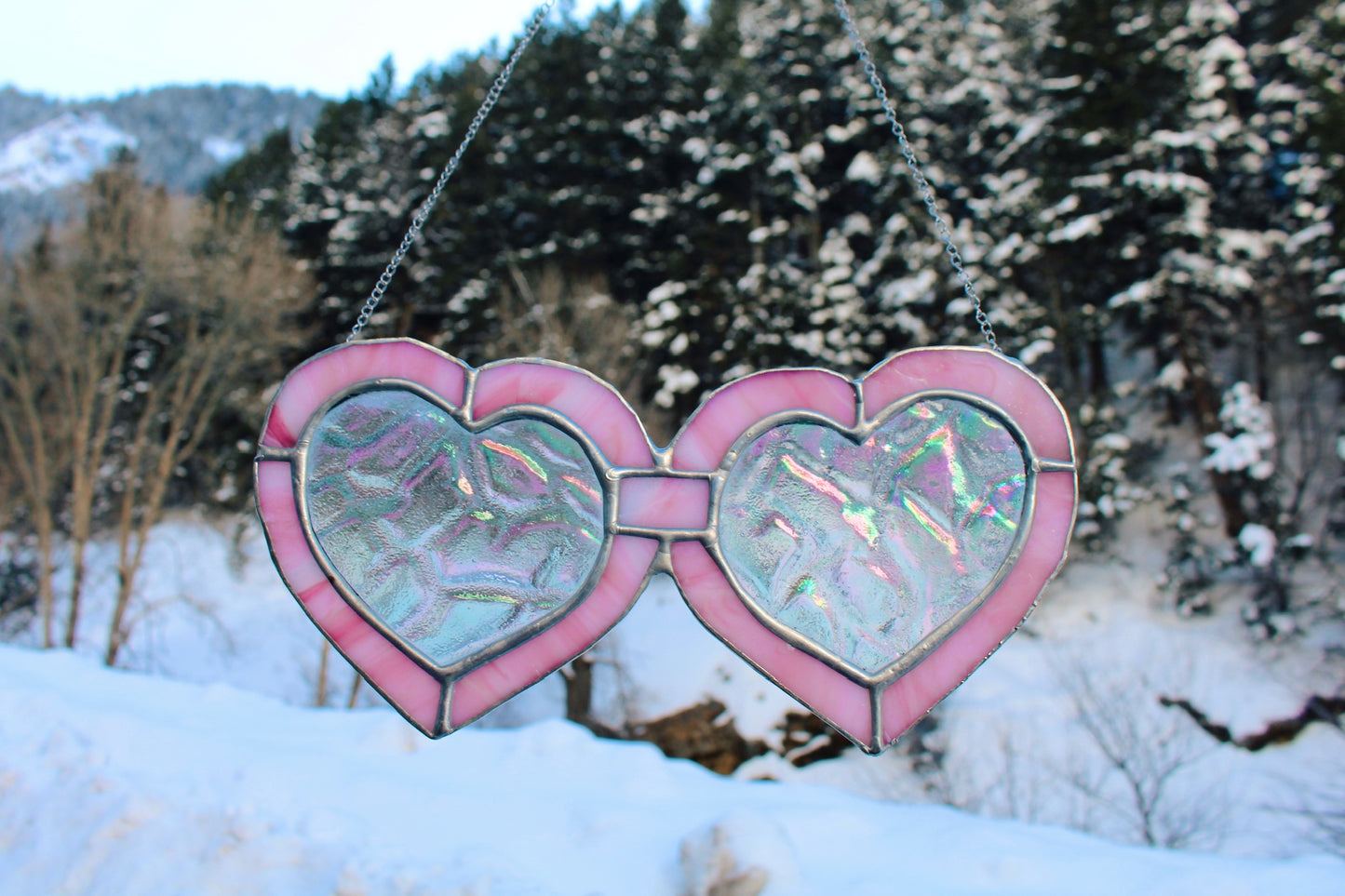 Pink Heart Sunglasses Stained Glass